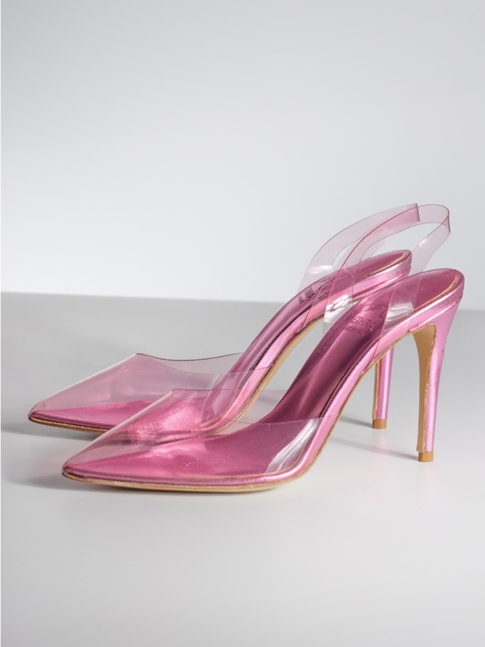 Aethra UK Women's Metallic Hot Pink Pointed Toe PVC Slingback Heels Size 8.5 39